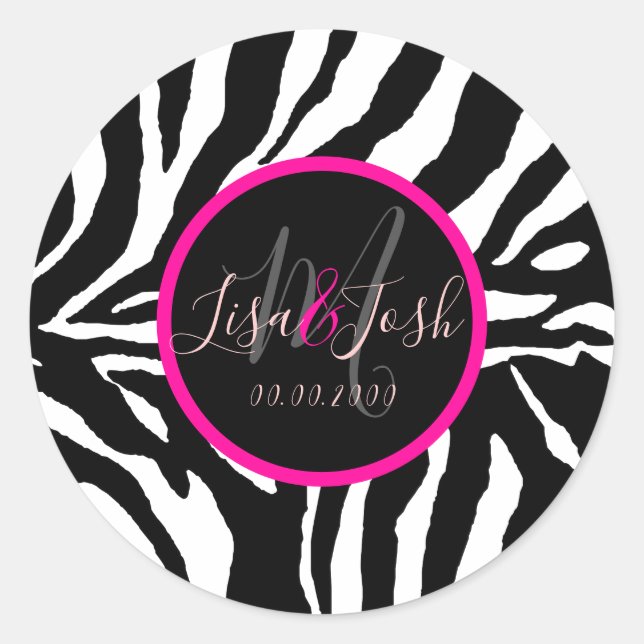 Sticker Rond PixDezines do-it-yourself Zèbre, Monogramme (Devant)