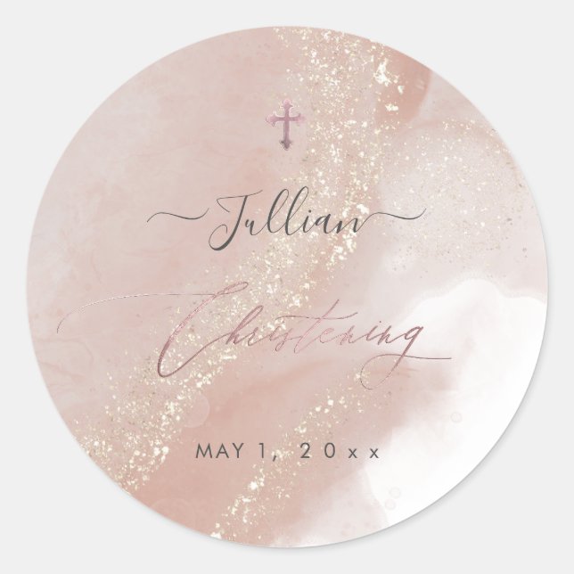 Sticker Rond PixDezines Dusty Rose Rose Gold Christening (Devant)