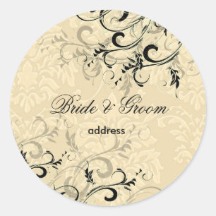 Sticker Rond PixDezines EBONY SWIRLS/IVORY BAROQUE DAMASK