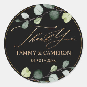 Sticker Rond PixDezines Elégant Black Green Gold Eucalyptus