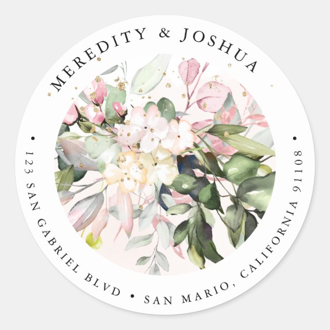 Sticker Rond PixDezines Elégant Botanique Blush Eucalyptus Rose (Devant)