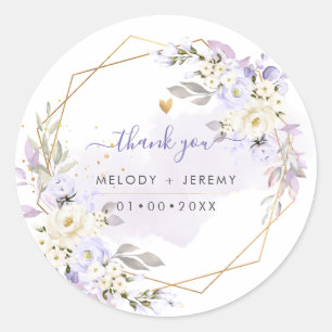 Sticker Rond PixDezines Élégant H2 Roses Violettes Merci