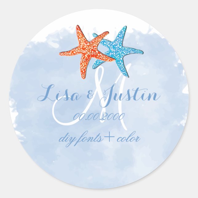 Sticker Rond PixDezines étoile de mer/aquarelle bleue placide (Devant)