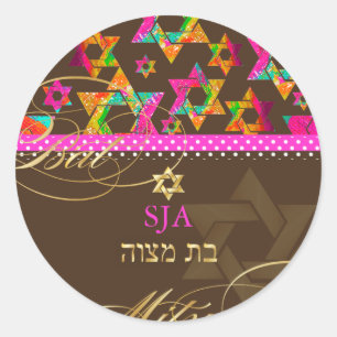 Sticker Rond PixDezines Etoiles psychédéliques/Bat mitzvah