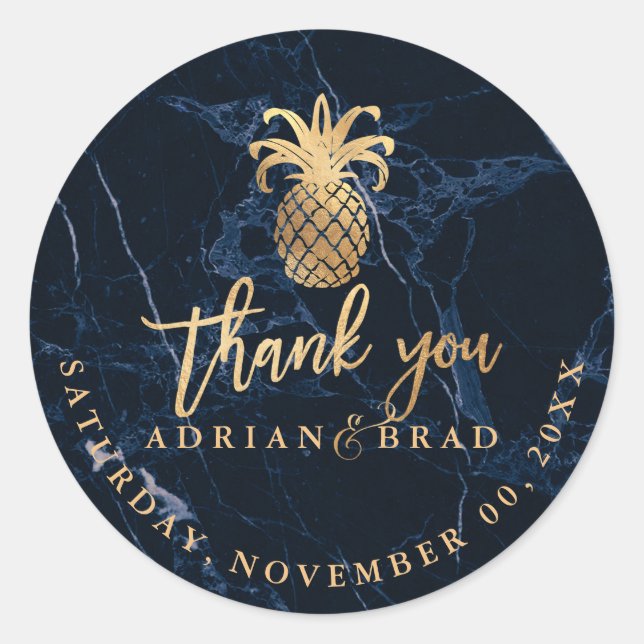 Sticker Rond PixDezines Faux Gold Ananas/Midnight BlueMarble (Devant)