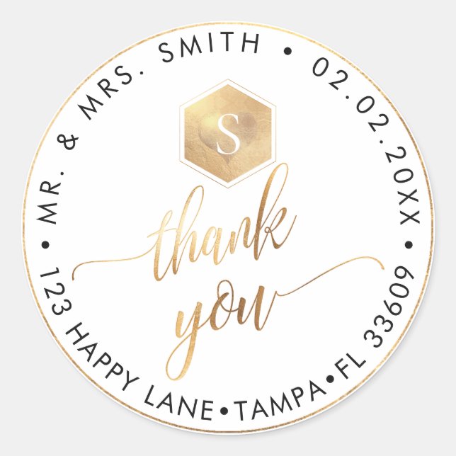 Sticker Rond PixDezines FAUX OR HONEYCOMB, MERCI+COEUR (Devant)