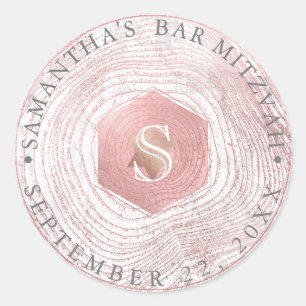 Sticker Rond PixDezines Faux Rose Gold Tree Rings Mitzvah