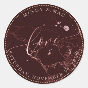 Sticker Rond PixDezines FAUX ROSE OR LOVE MASALA RED MARBLE