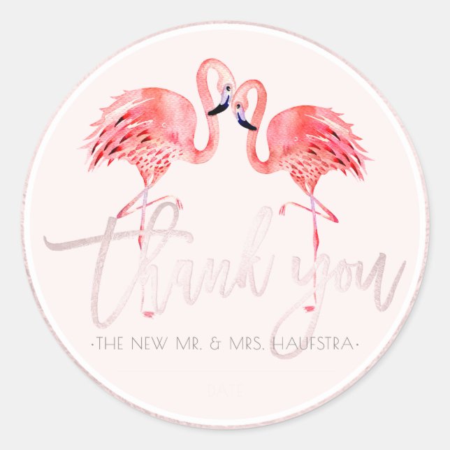 Sticker Rond PixDezines Flamants roses roses Merci+Rose (Devant)
