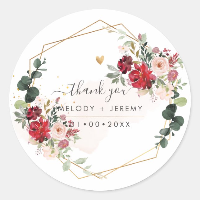 Sticker Rond PixDezines Fleurs H2 élégantes Rouge n Blush (Devant)