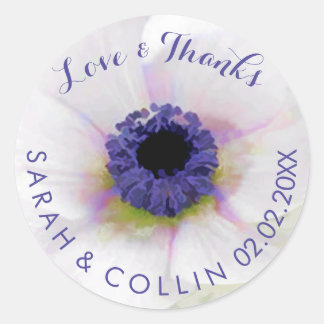 Sticker Rond PixDezines floral/anémones blanches/violettes