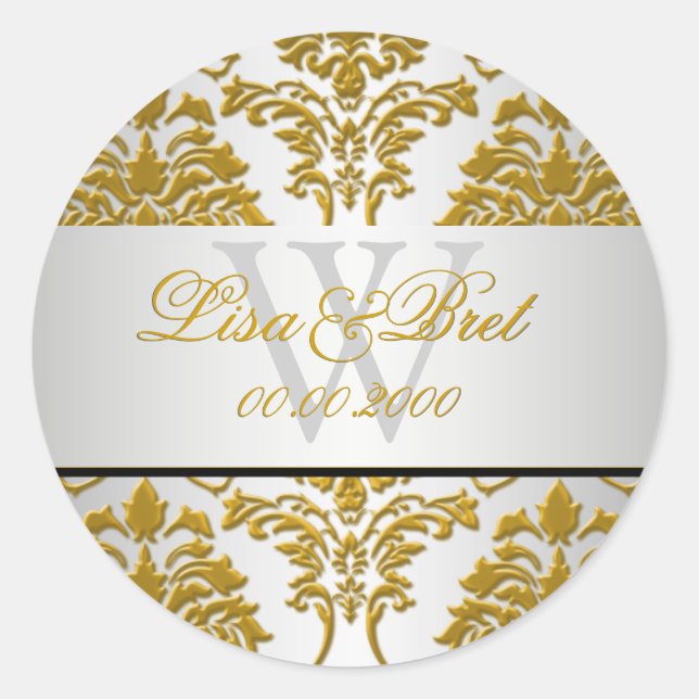 Sticker Rond PixDezines florentius damask/faux métallique (Devant)