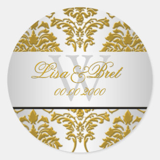 Sticker Rond PixDezines florentius damask/faux métallique