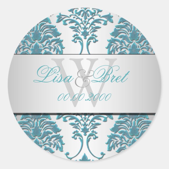 Sticker Rond PixDezines florentius damask/turquoise+argent (Devant)