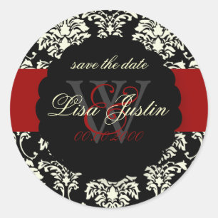 Sticker Rond PixDezines Florentius Damassé Noir+Rouge