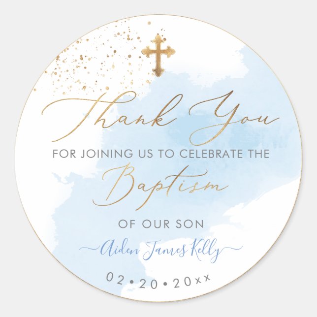 Sticker Rond PixDezines H2 Blue Gold Dust Baptism Merci (Devant)