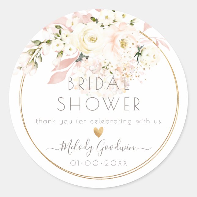 Sticker Rond PixDezines H2 Blush Crème Roses Joues Feuillage (Devant)