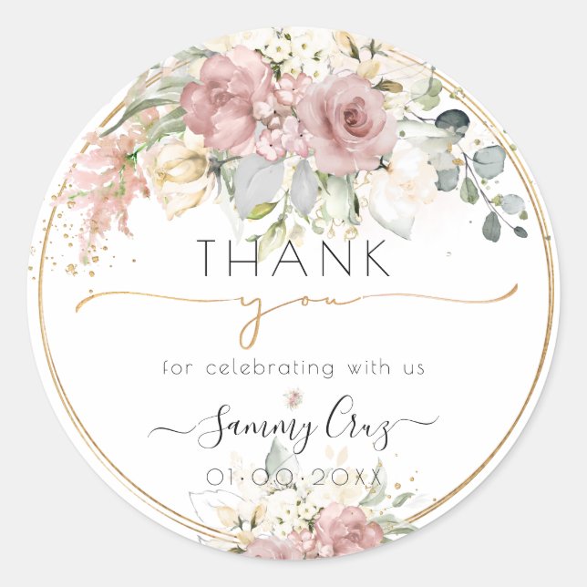 Sticker Rond PixDezines H2 Dusty Crème rose Rose Merci (Devant)