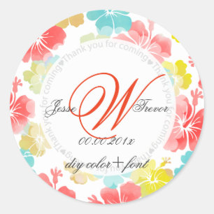 Sticker Rond PixDezines hibiscus/affect aquarelle