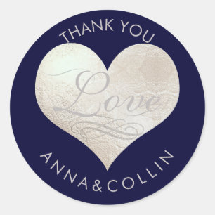 Sticker Rond PixDezines Love/Faux Foil Coeur/Merci argenté