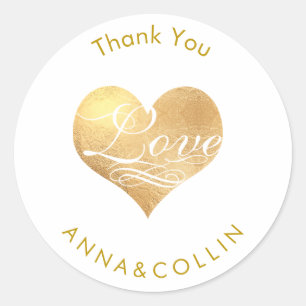 Sticker Rond PixDezines Love/Faux Foil Gold Heart/Merci