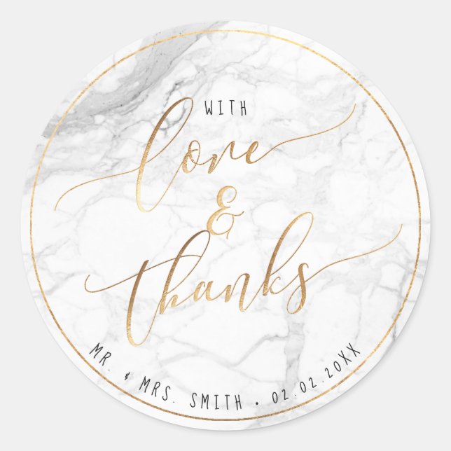 Sticker Rond PixDezines MARBLE+FAUX OR, LOVE+MERCI (Devant)