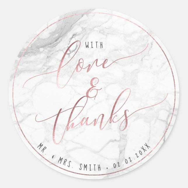 Sticker Rond PixDezines MARBLE+FAUX OR ROSE, LOVE+MERCI (Devant)