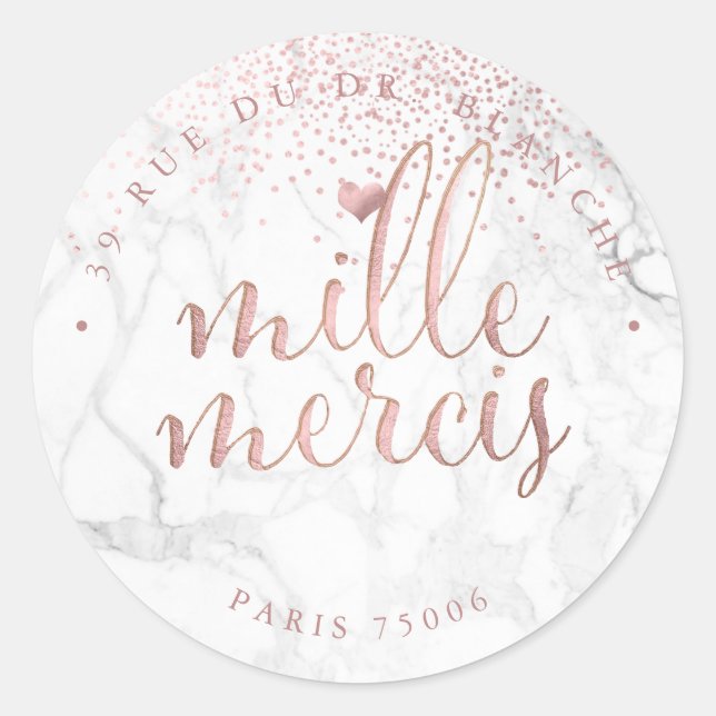 Sticker Rond PixDezines Marble Faux Rose Gold Mille Mercis (Devant)