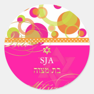 Sticker Rond PixDezines Mod Bubbles, Bat mitzvah rétro