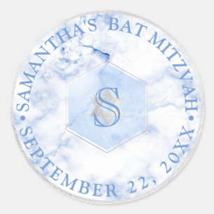 Sticker Rond PixDezines Monogram Blue Honeycomb Mitzvah