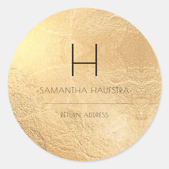 Sticker Rond PixDezines Monogram Faux Gold Foil Adresse de reto (Devant)