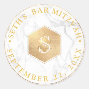 Sticker Rond PixDezines Monogram Faux Gold Honeycomb Mitzvah