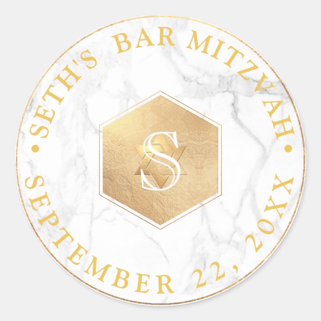 Sticker Rond PixDezines Monogram Faux Gold Honeycomb Mitzvah (Devant)