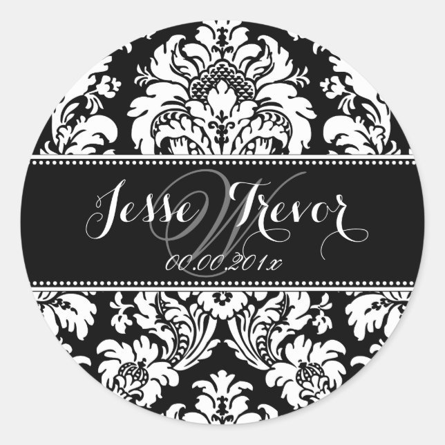 Sticker Rond PixDezines Monogram Moiré Damask, do-it-yourself c (Devant)