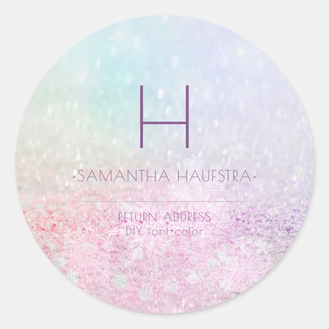 Sticker Rond PixDezines Monogram Ombre Snow Brokeh (Devant)