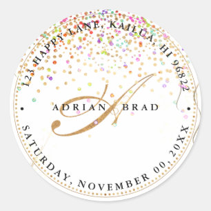 Sticker Rond PixDezines monogramme de script A-Z, confettis arc
