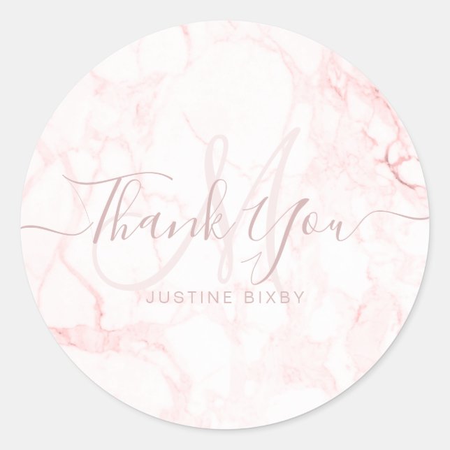 Sticker Rond PixDEzines Monogramme Merci en marbre clair élégan (Devant)