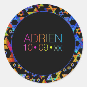 Sticker Rond PixDezines Neons Typographie Bar Mitzvah Logo
