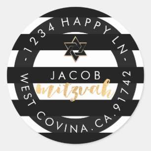 Sticker Rond PixDezines noir+blanc rayures mitzvah retour ajout