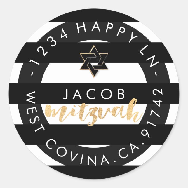 Sticker Rond PixDezines noir+blanc rayures mitzvah retour ajout (Devant)