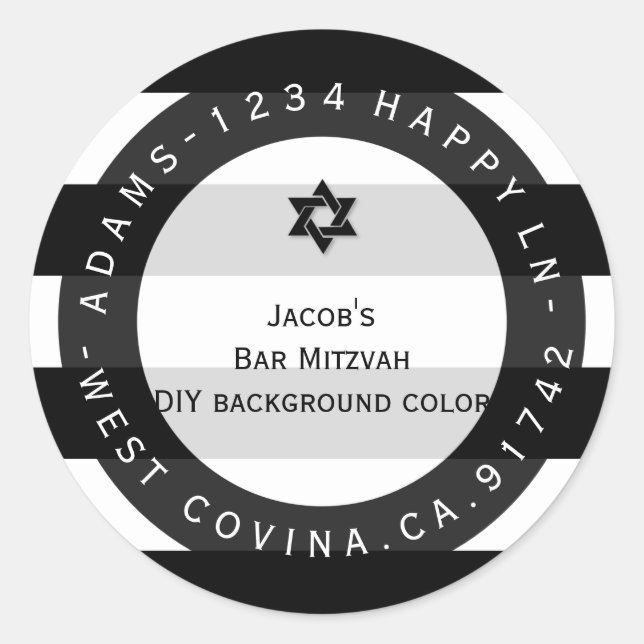 Sticker Rond PixDezines noir+blanc rayures mitzvah retour ajout (Devant)