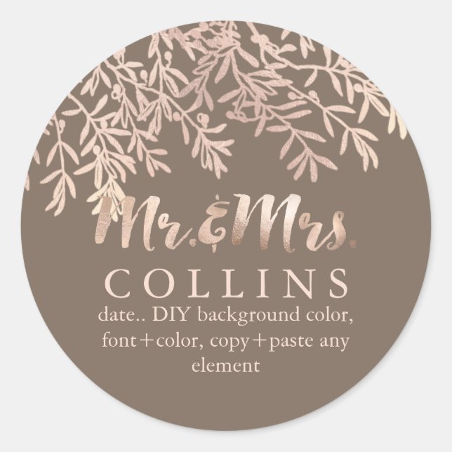 Sticker Rond PixDezines Olives/Faux Rose Gold/do-it-yourself ar (Devant)