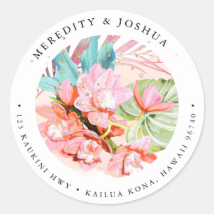 Sticker Rond PixDezines Orange Cymbidium Orchid Silver Foliage