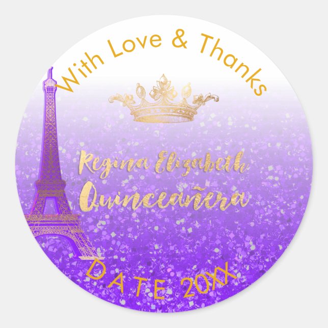 Sticker Rond PixDezines Paris/Sweet 15/Gold Crown/do-it-yoursel (Devant)