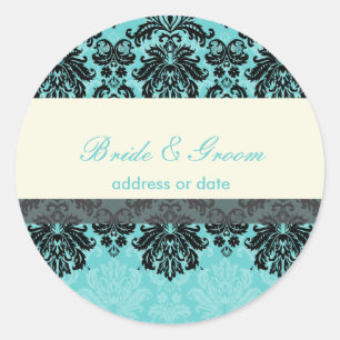 Sticker Rond PixDezines Piqué Damask, velours aqua