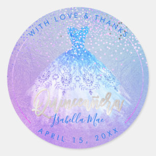 Sticker Rond PixDezines Quinceanera Aqua+Violet Gown
