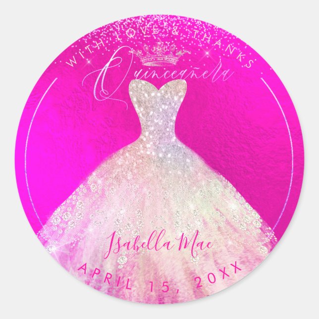 Sticker Rond PixDezines Quinceanera rose flashy+Blush (Devant)