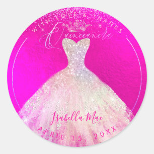 Sticker Rond PixDezines Quinceanera rose flashy+Blush