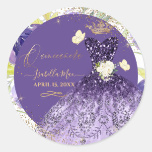 Sticker Rond PixDezines Quinceanera Violet Violet Parties scint