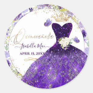Sticker Rond PixDezines Quinceanera Violet Violet Parties scint